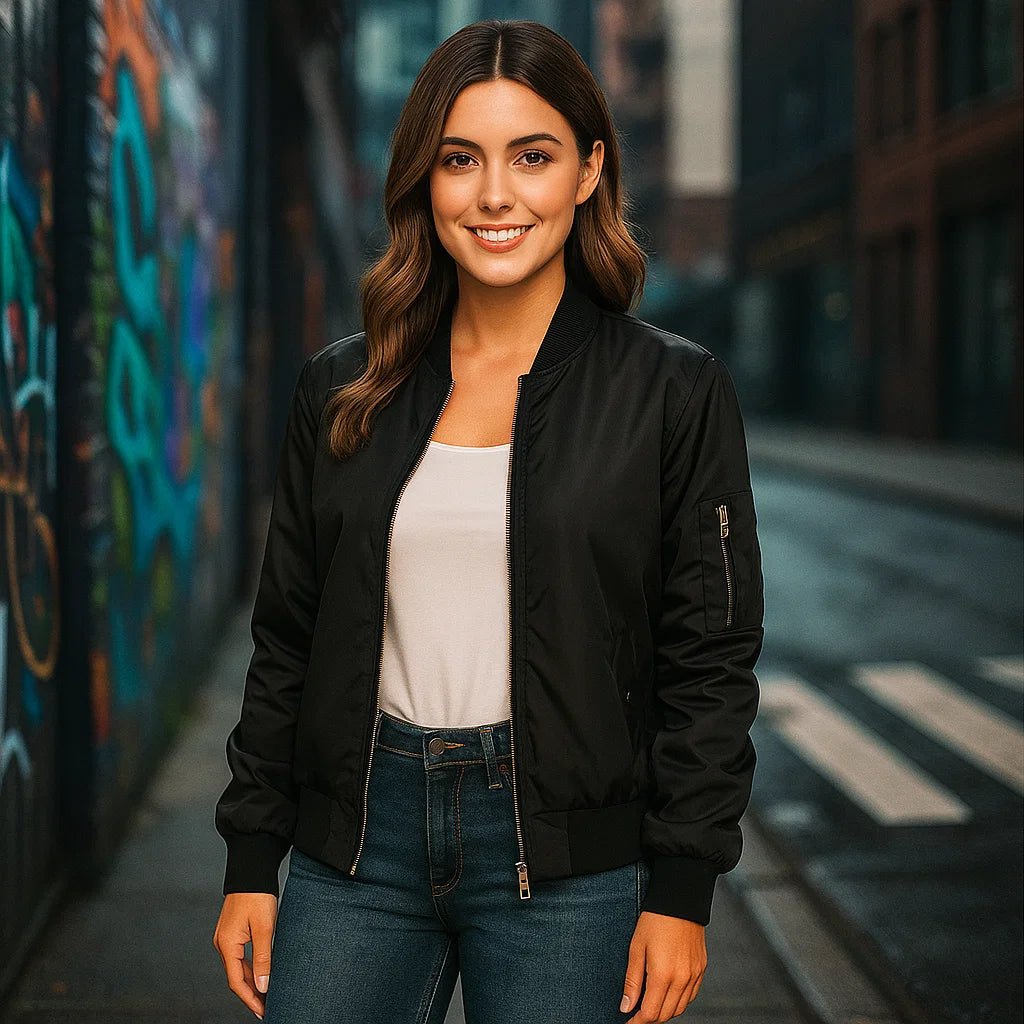Kurtka aviatora z zamkiem błyskawicznym - Casualowy styl pilota dla kobiet - Komfort i styl - vivano - warszawa