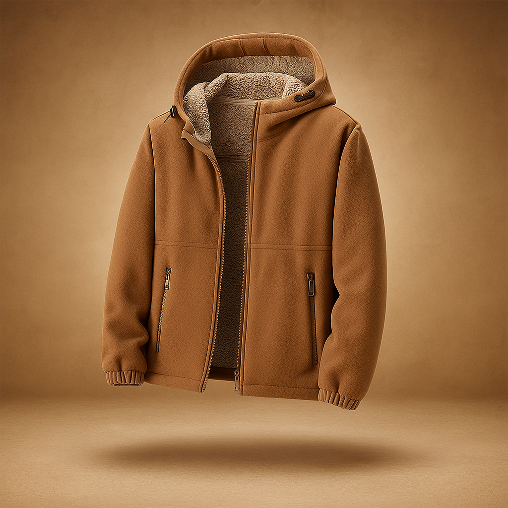 Męska Kurtka Fleece - Sherpa Wyściółka - Kaptur z Zamkiem - Regular Fit