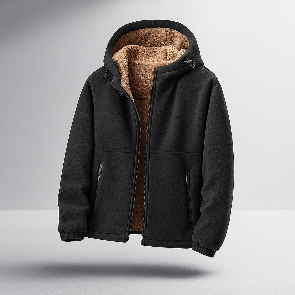 Męska Kurtka Fleece - Sherpa Wyściółka - Kaptur z Zamkiem - Regular Fit