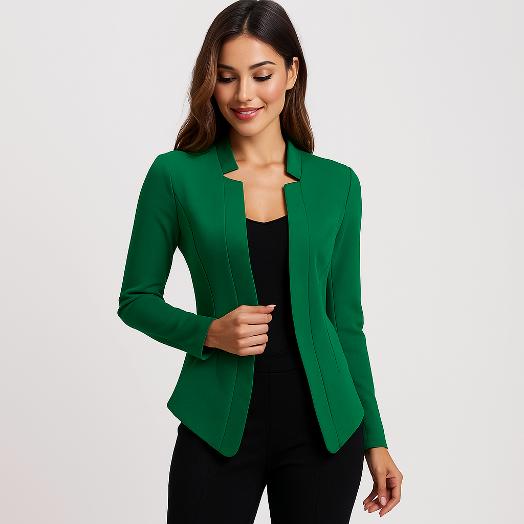 Damski Blazer - Dopasowany Krój - Otwarty Przód - Kołnierz Notch