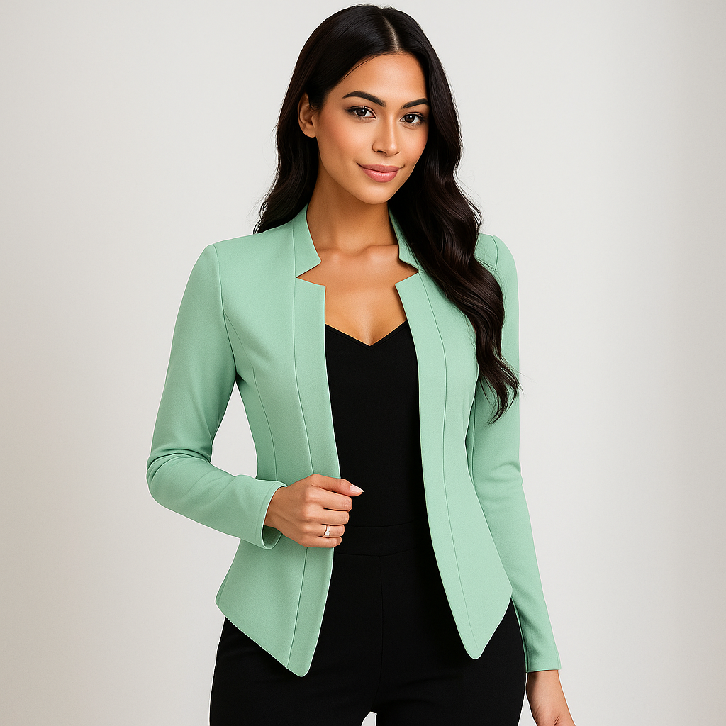 Damski Blazer - Dopasowany Krój - Otwarty Przód - Kołnierz Notch