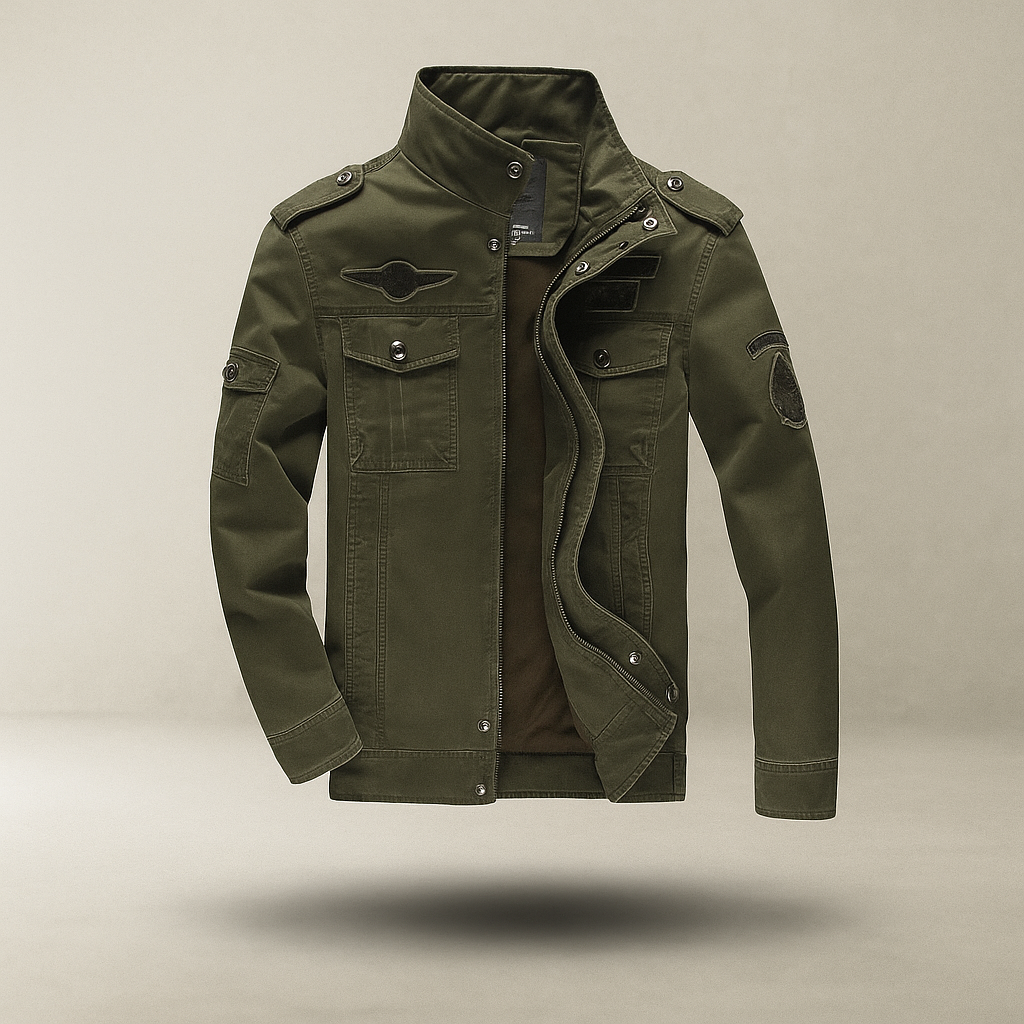 Męska kurtka militarny styl - stojący kołnierz - trwały design