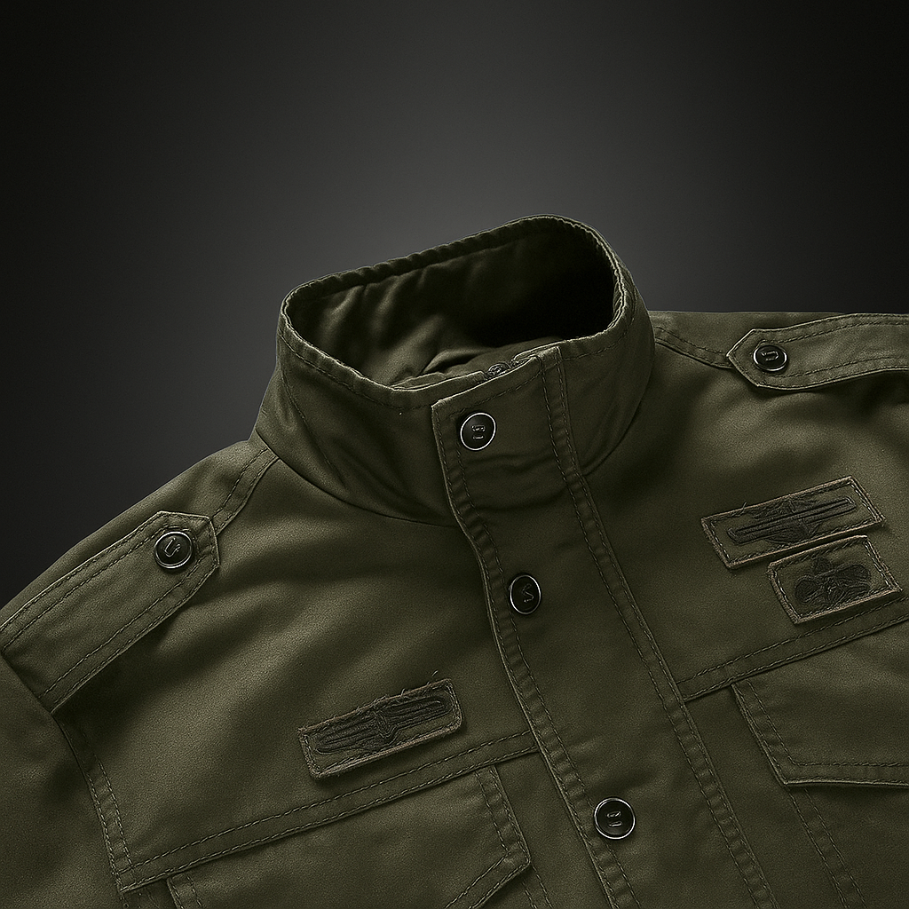Męska kurtka militarny styl - stojący kołnierz - trwały design