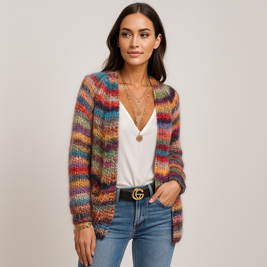 Wielokolorowy Kardigan Kaszmirowy - Miękki Komfort - Elegancka Stylizacja