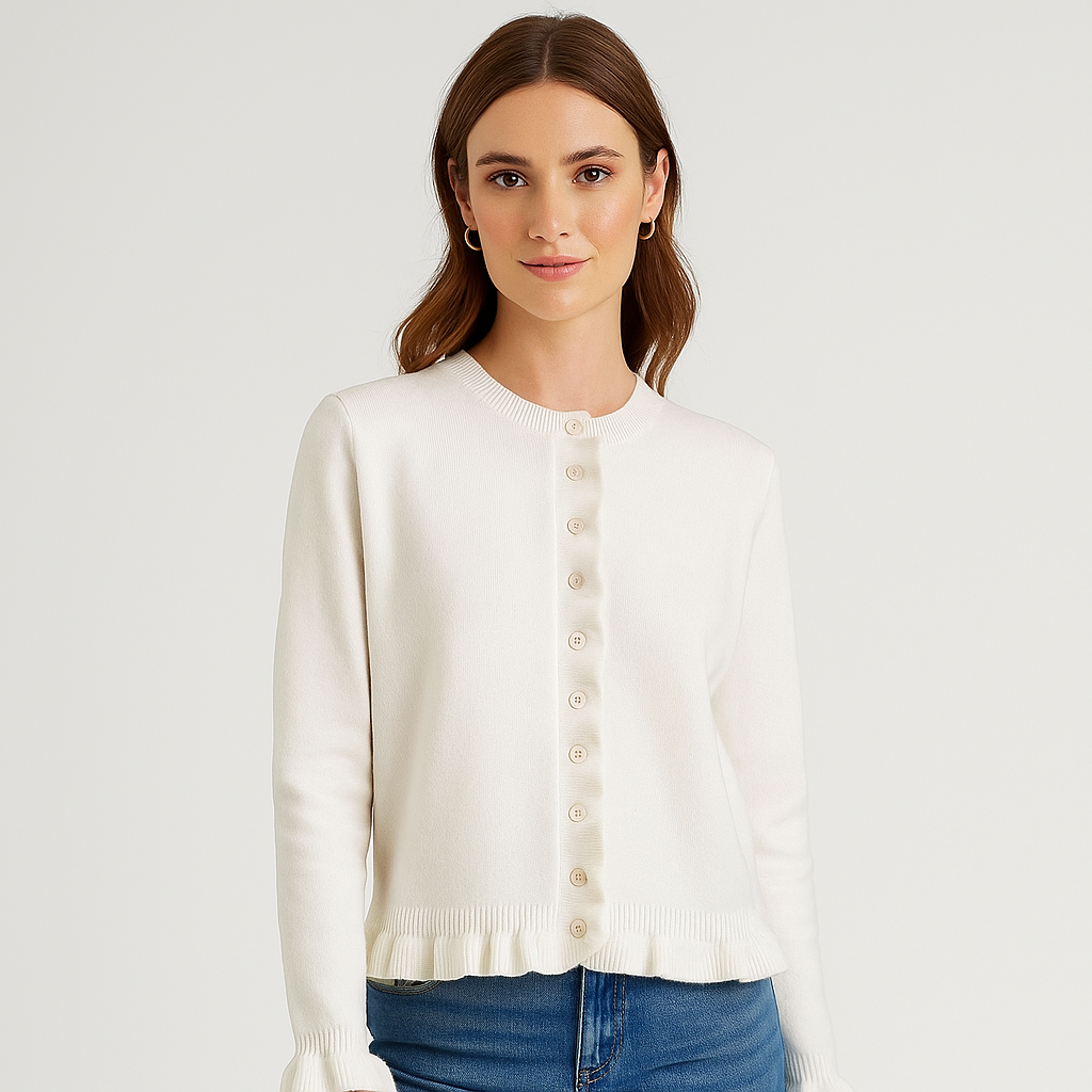 Damski Kardigan - Rękaw Ruffles - Guziki - Stylowy Komfort