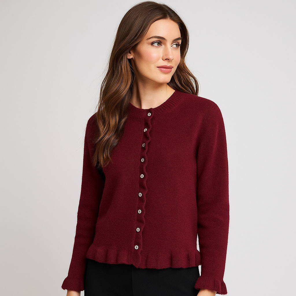 Damski Kardigan - Rękaw Ruffles - Guziki - Stylowy Komfort