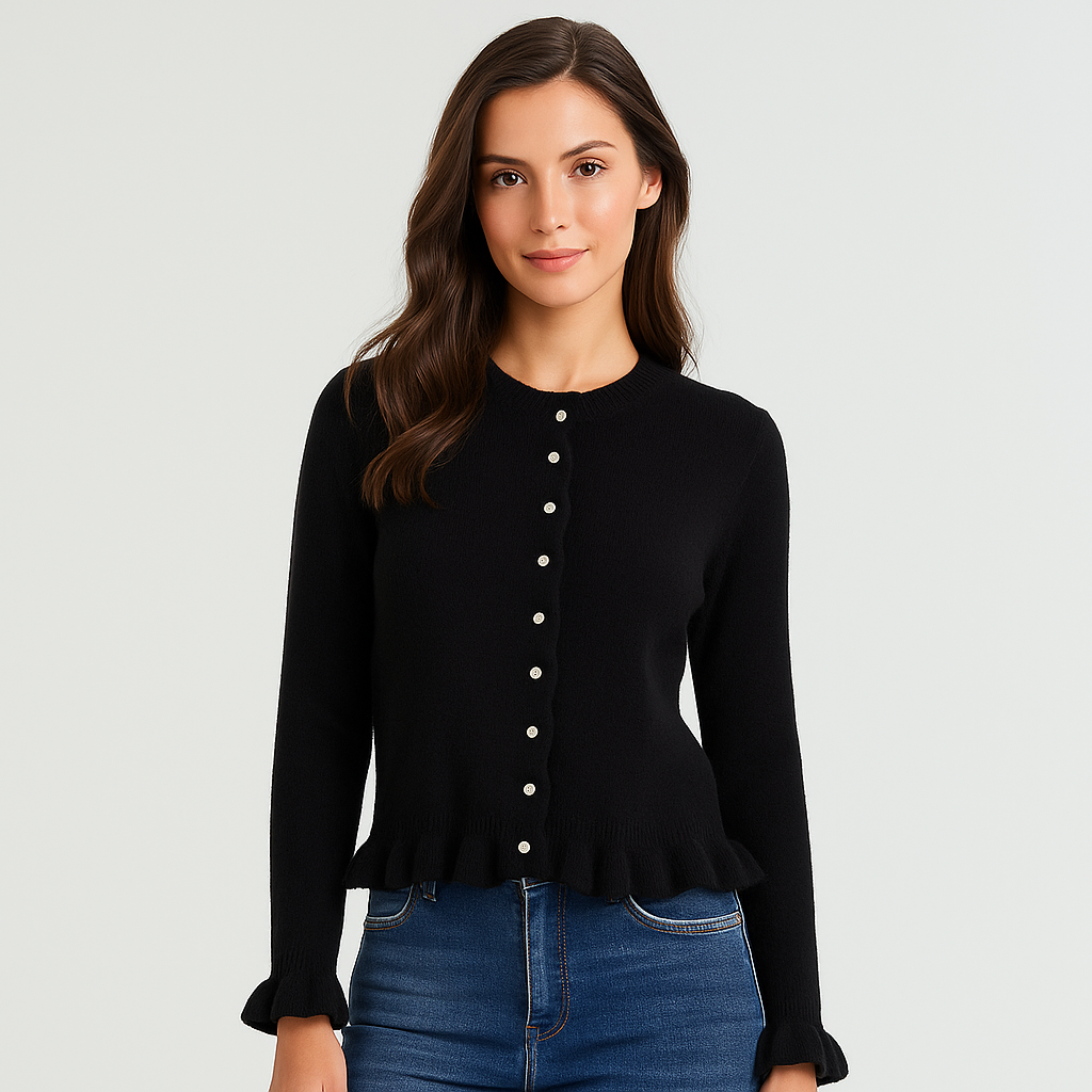 Damski Kardigan - Rękaw Ruffles - Guziki - Stylowy Komfort