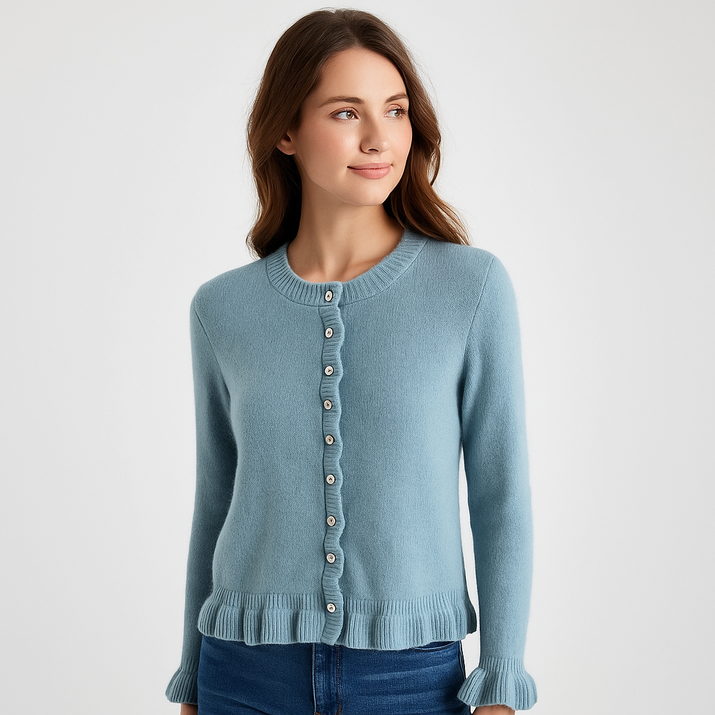 Damski Kardigan - Rękaw Ruffles - Guziki - Stylowy Komfort