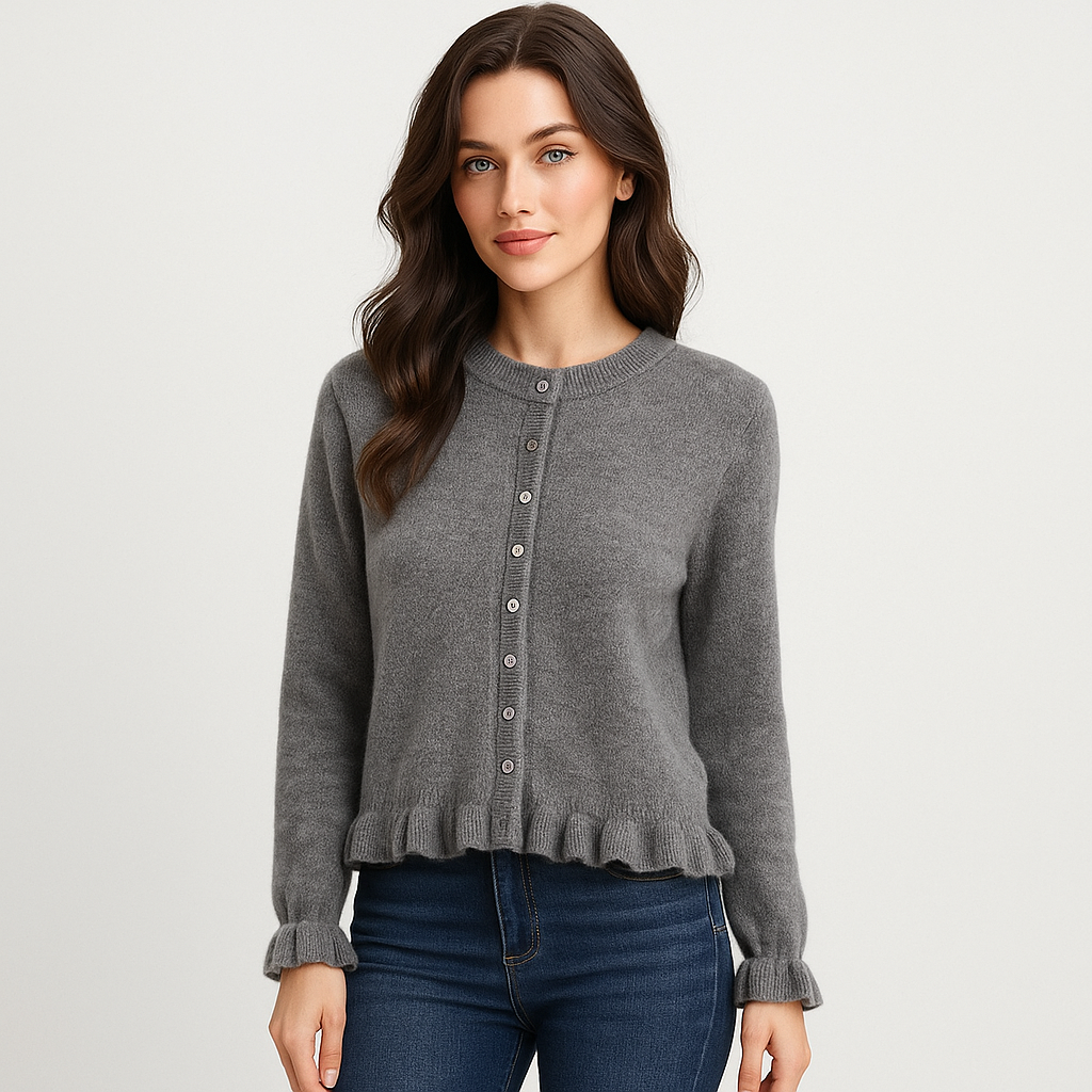 Damski Kardigan - Rękaw Ruffles - Guziki - Stylowy Komfort
