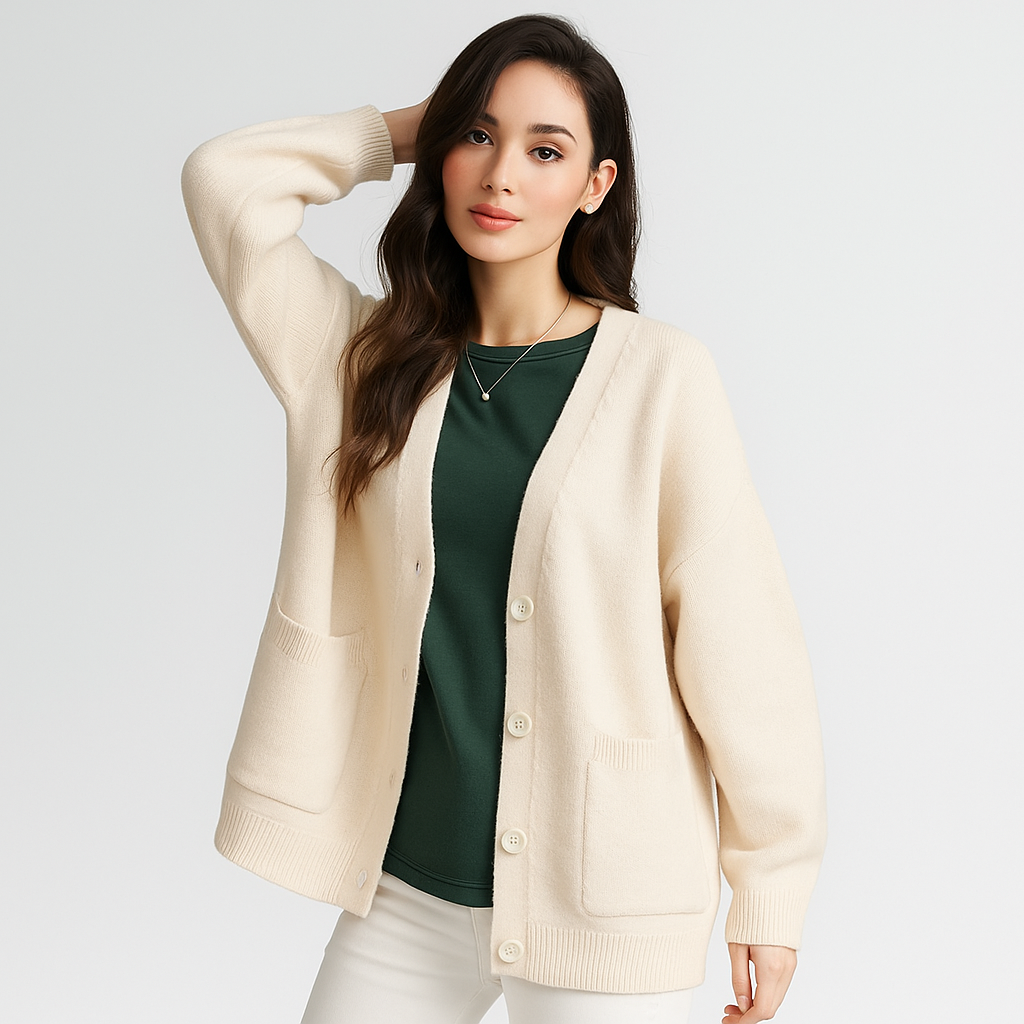 Oversized Miękki Sweter Kardigan - Kieszenie - Komfort Styl