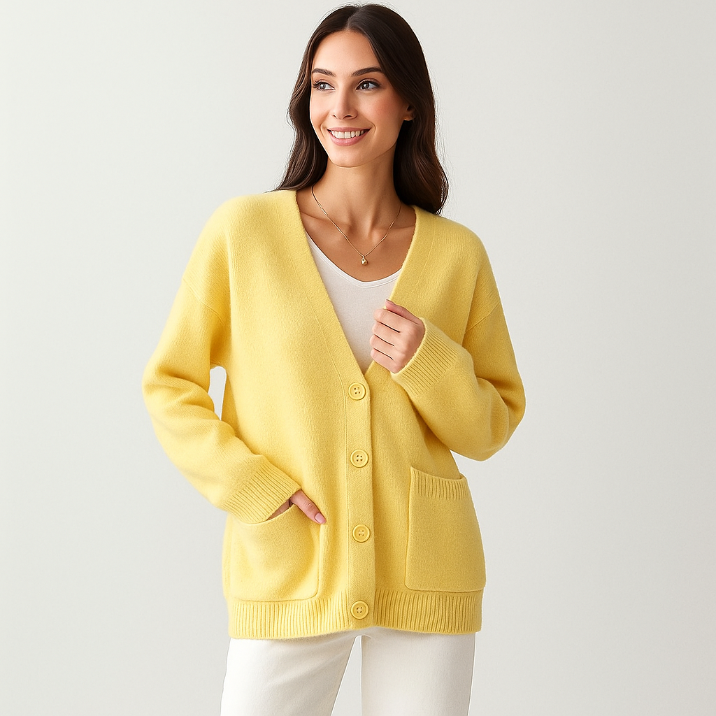 Oversized Miękki Sweter Kardigan - Kieszenie - Komfort Styl