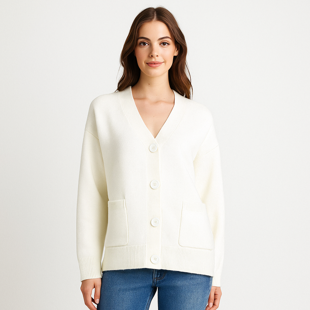 Oversized Miękki Sweter Kardigan - Kieszenie - Komfort Styl