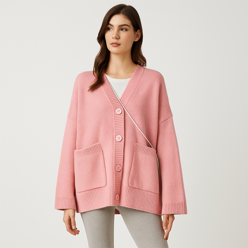 Oversized Miękki Sweter Kardigan - Kieszenie - Komfort Styl