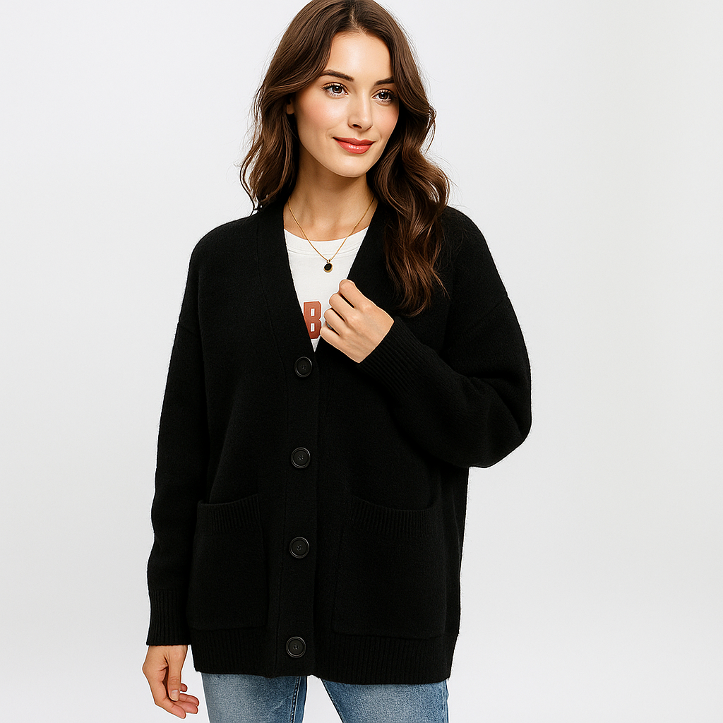 Oversized Miękki Sweter Kardigan - Kieszenie - Komfort Styl