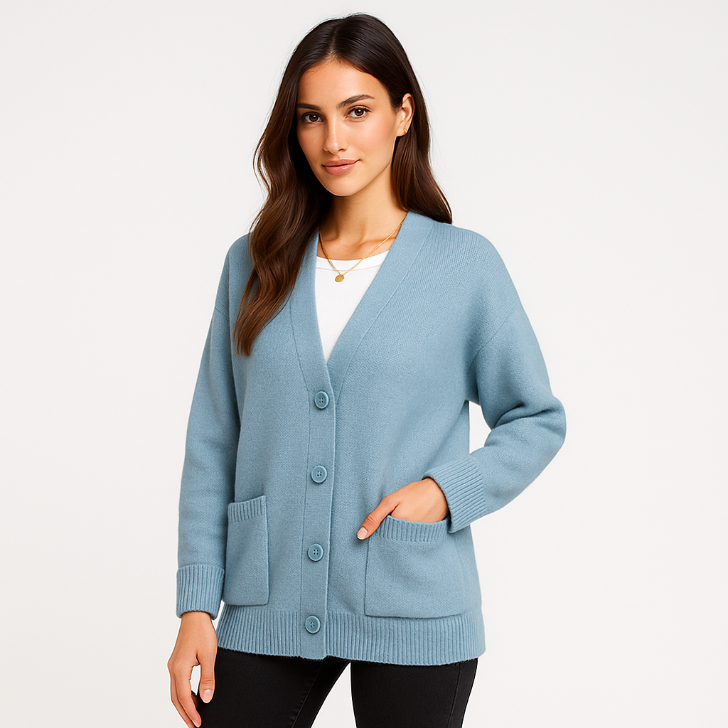 Oversized Miękki Sweter Kardigan - Kieszenie - Komfort Styl