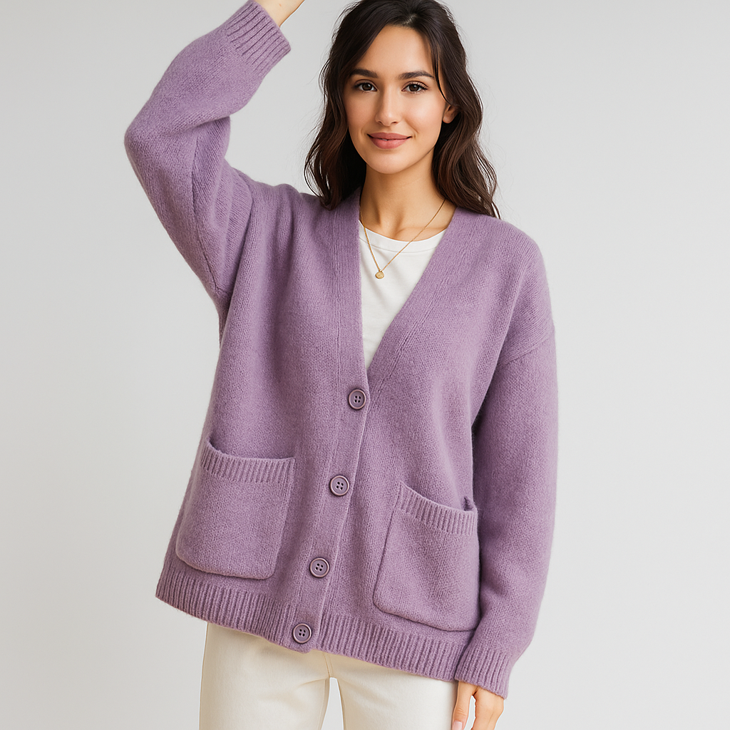 Oversized Miękki Sweter Kardigan - Kieszenie - Komfort Styl