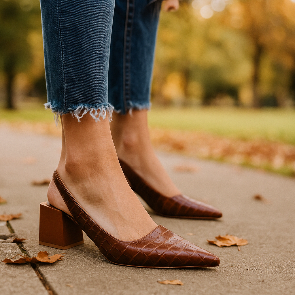 Czółenka Wintage Pointed Slingback - Blokowy obcas
