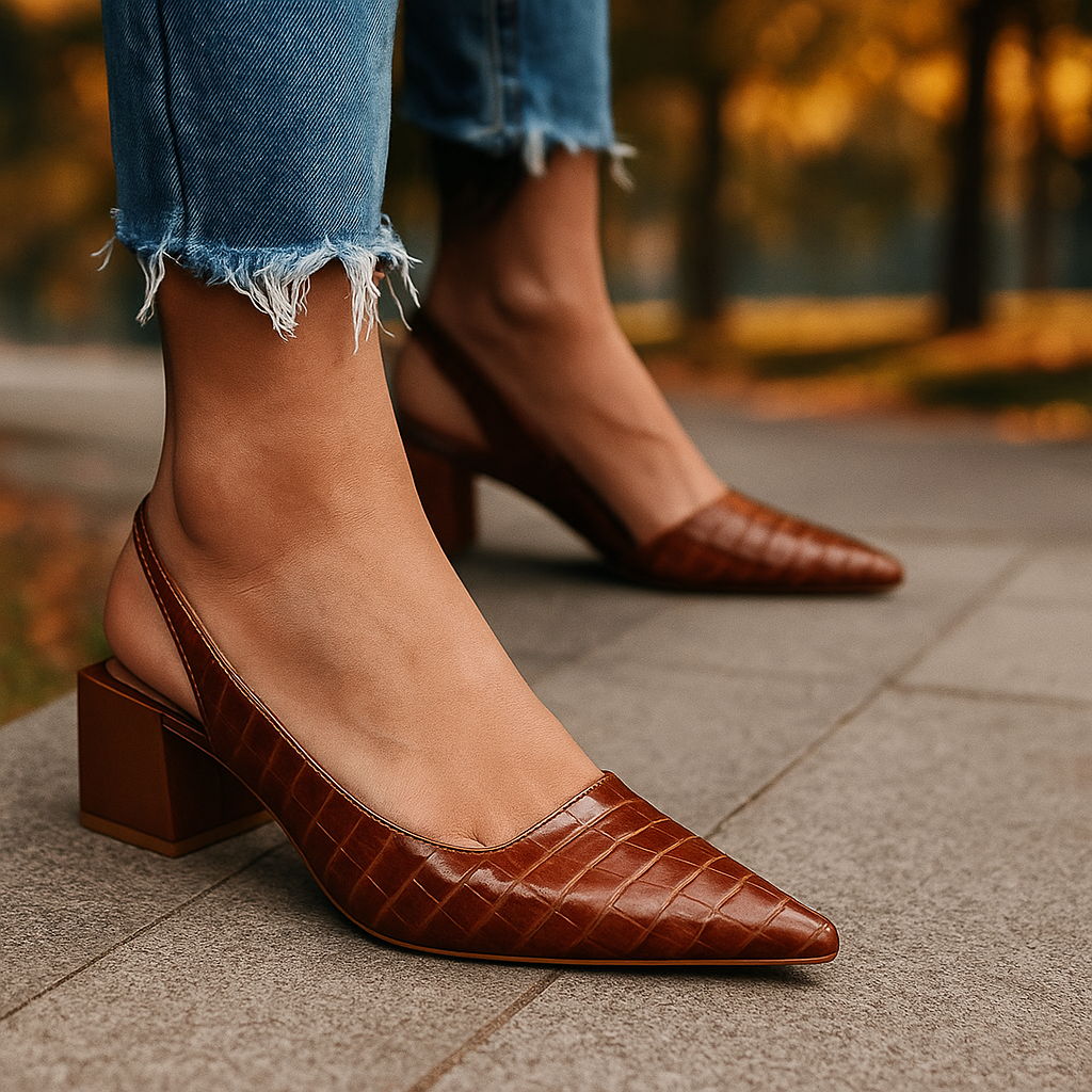 Czółenka Wintage Pointed Slingback - Blokowy obcas