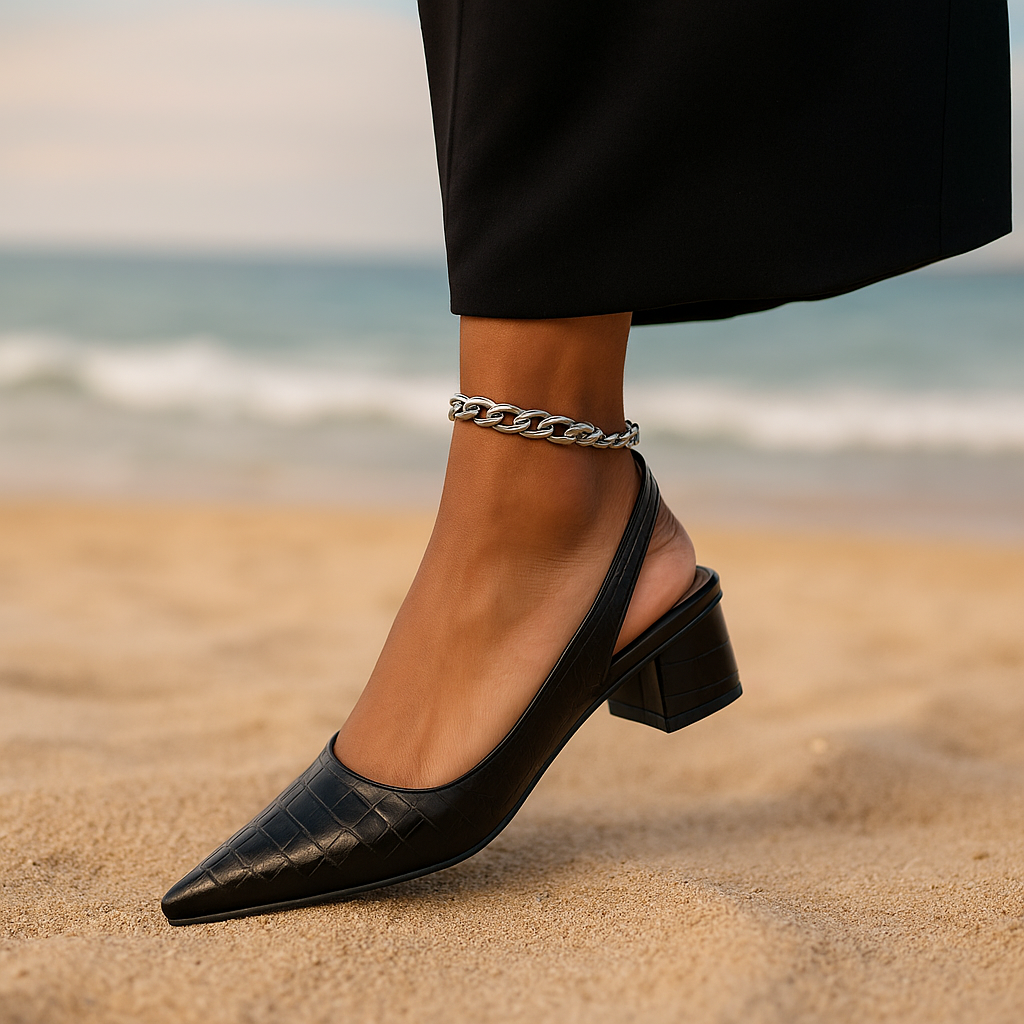 Czółenka Wintage Pointed Slingback - Blokowy obcas