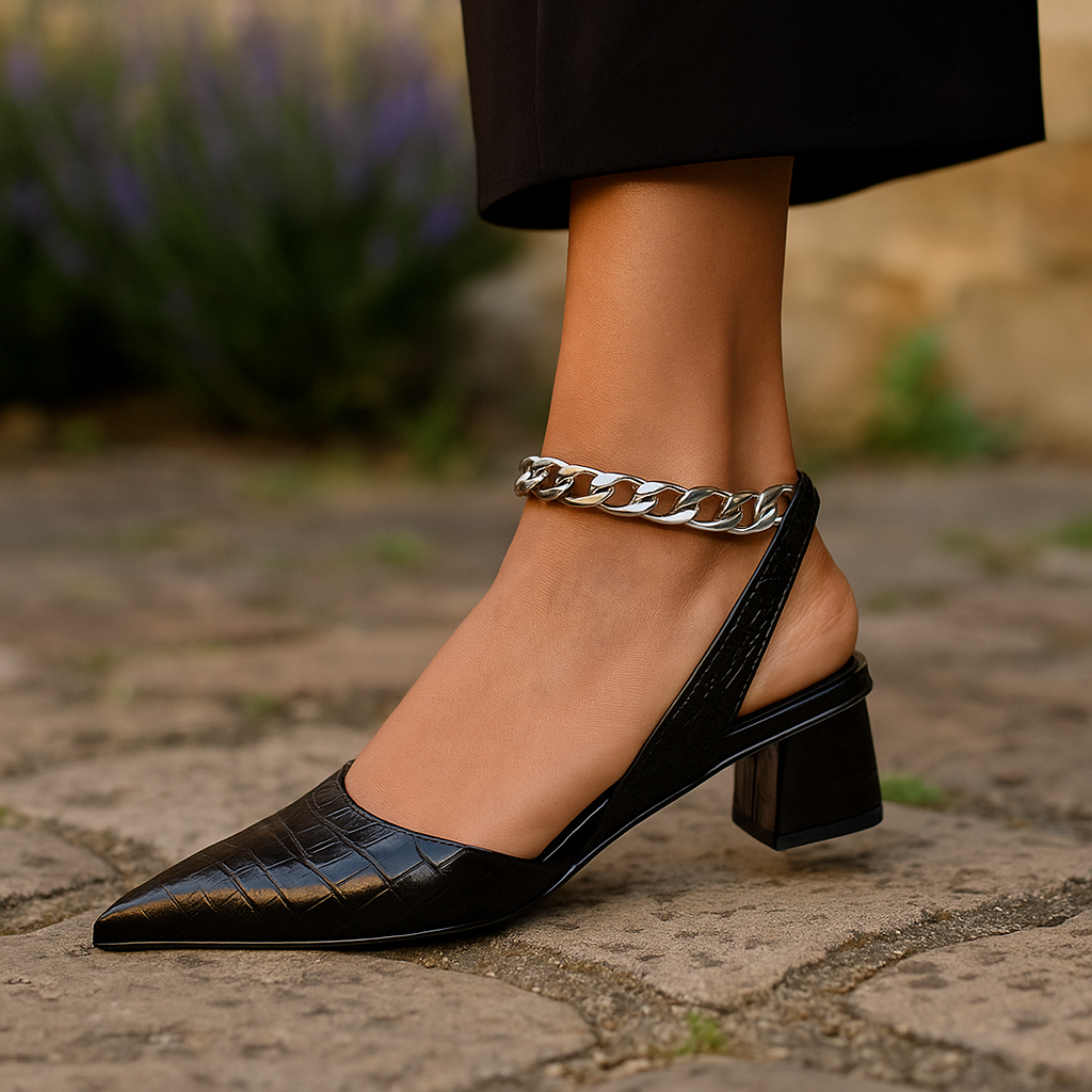 Czółenka Wintage Pointed Slingback - Blokowy obcas