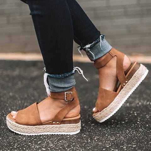 Damskie Espadryle Sandały - Koturnie z Paskiem Livia