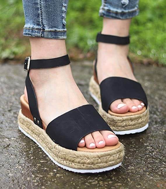 Damskie Espadryle Sandały - Koturnie z Paskiem Livia
