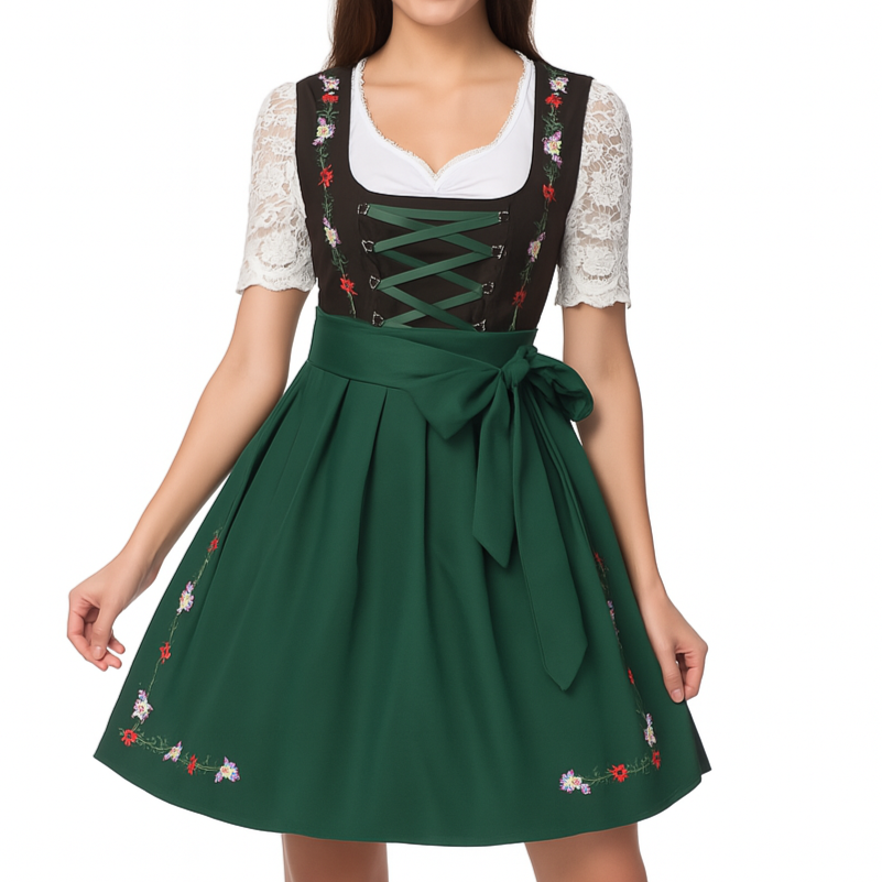 Damska sukienka dirndl - Lettere Stof - Zielona & Czarna - Gotowa na Oktoberfest
