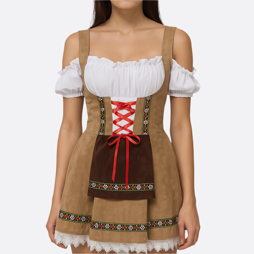 Damska Mini Dirndl Sukienka - Lekki Materiał - Elegancka Moda Trachten na Oktoberfest