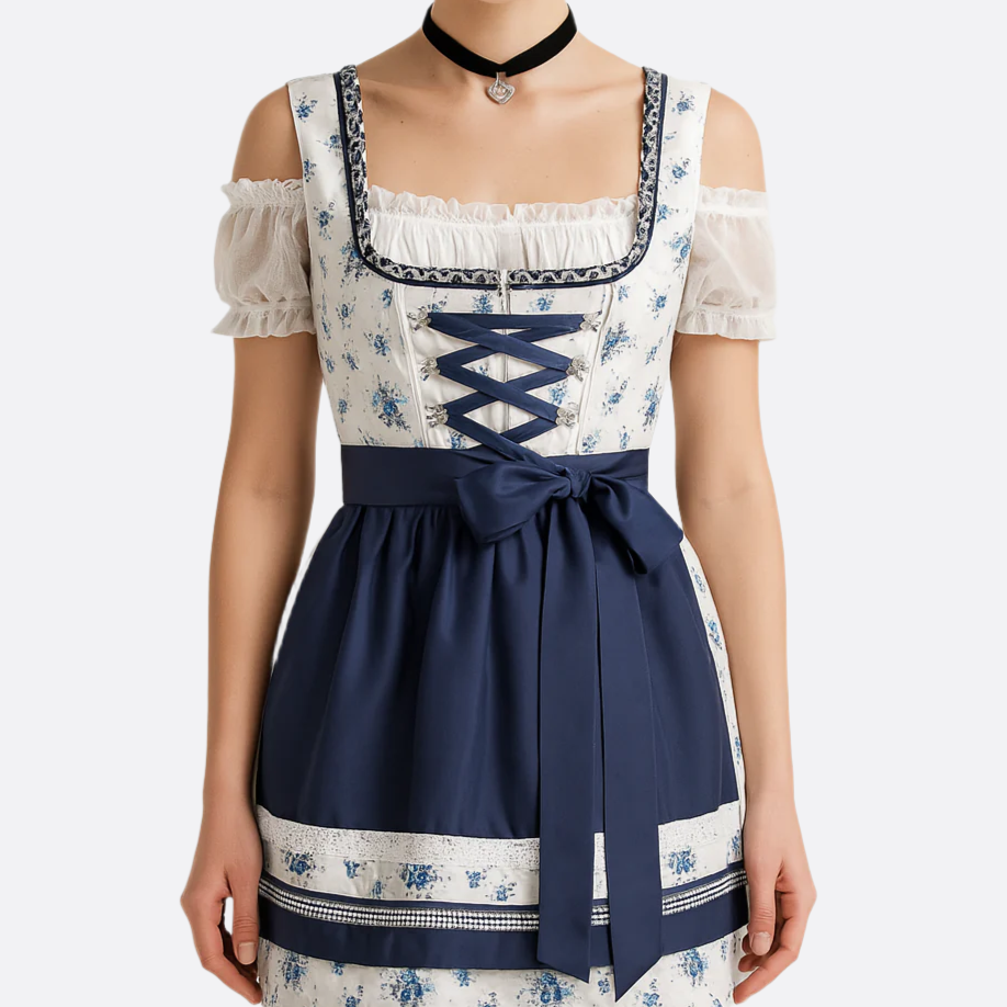 Sukienka Dirndl dla kobiet - Bez ramiączek - Miękki materiał - Elegancki niebieski