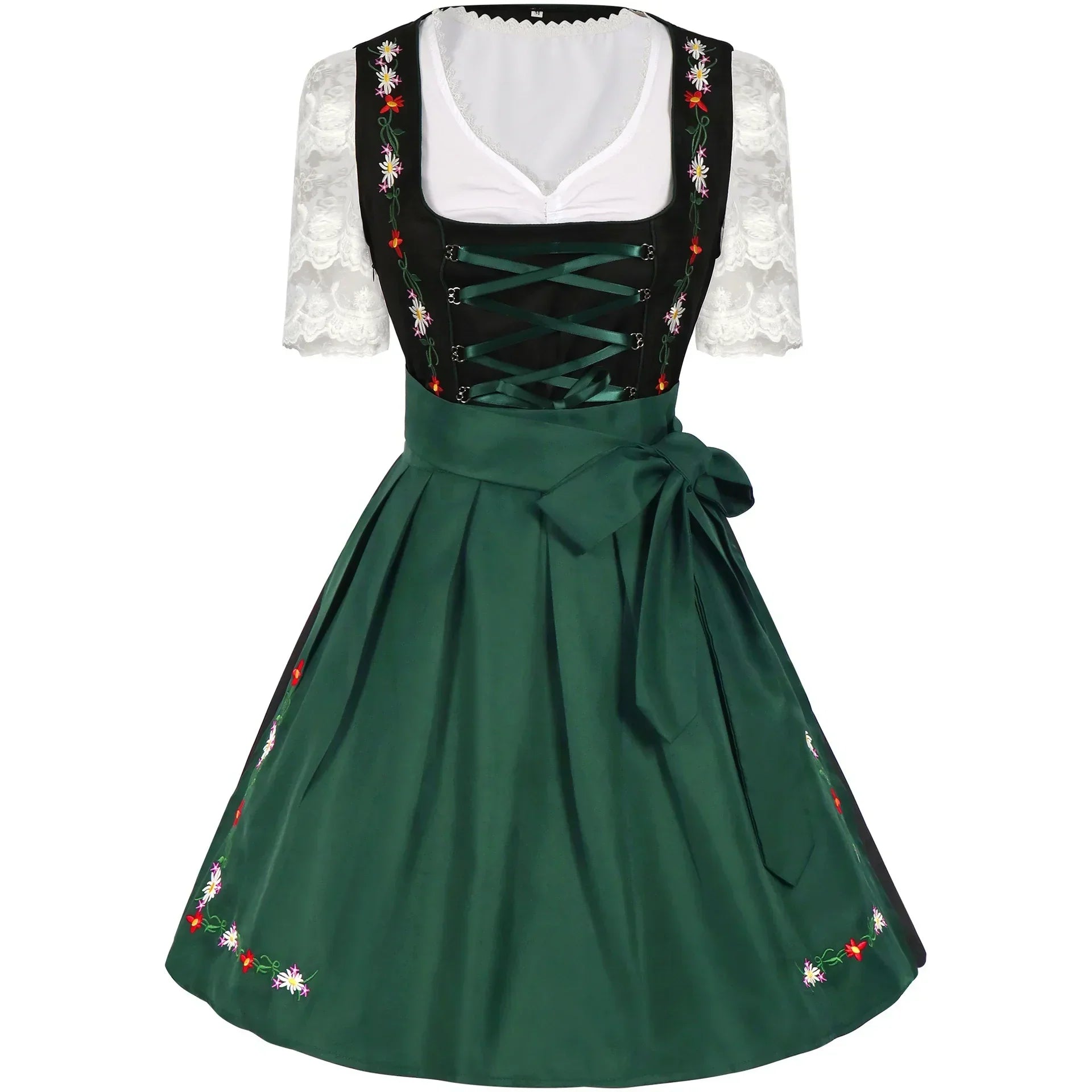 Damska sukienka dirndl - Lettere Stof - Zielona & Czarna - Gotowa na Oktoberfest