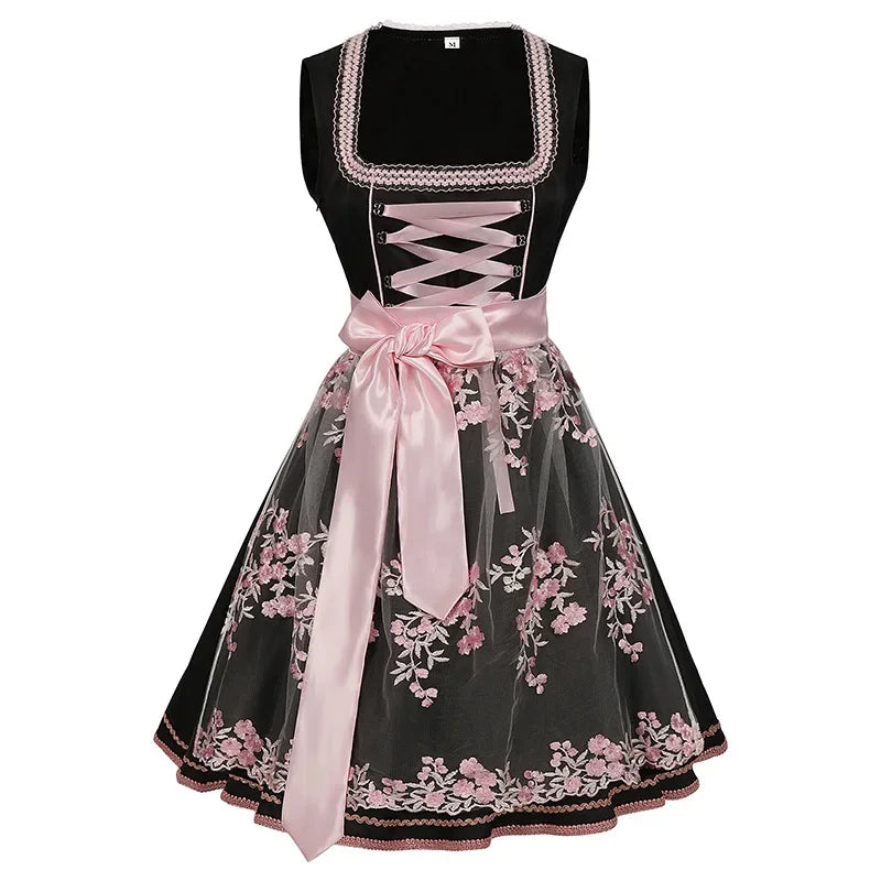 Sukienka Dirndl - Lekka Tkanina - Elegancki Róż - Idealna na Oktoberfest
