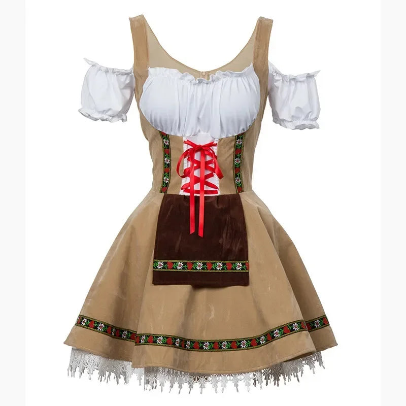 Damska Mini Dirndl Sukienka - Lekki Materiał - Elegancka Moda Trachten na Oktoberfest