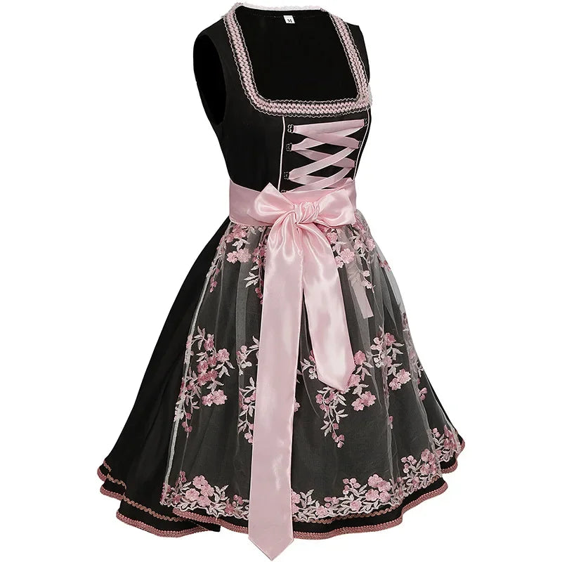 Sukienka Dirndl - Lekka Tkanina - Elegancki Róż - Idealna na Oktoberfest