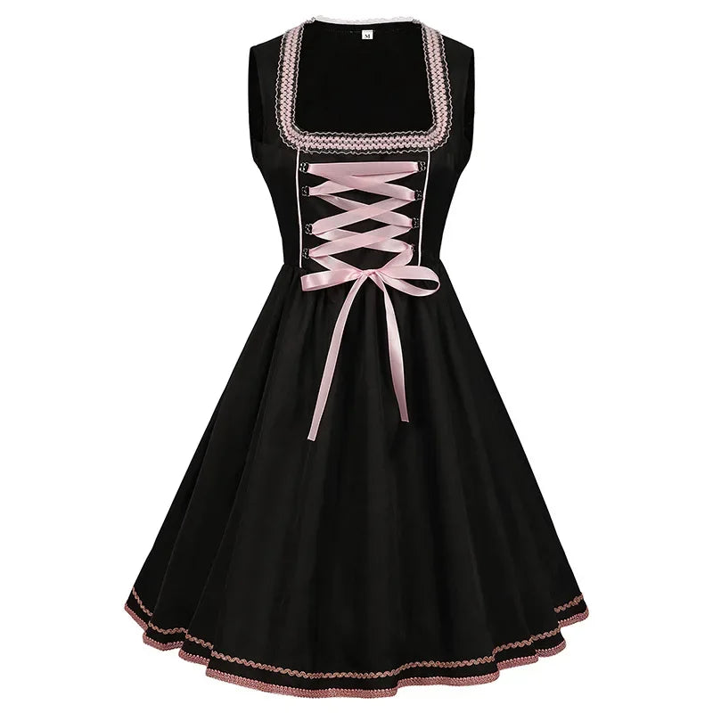 Sukienka Dirndl - Lekka Tkanina - Elegancki Róż - Idealna na Oktoberfest