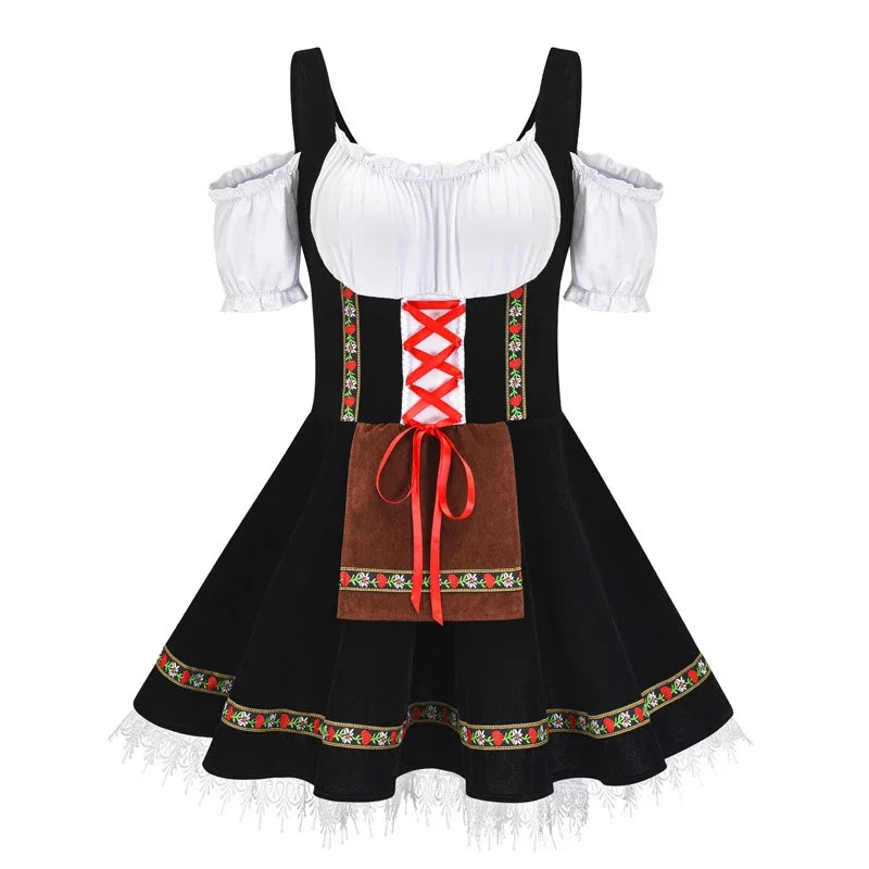 Damska Mini Dirndl Sukienka - Lekki Materiał - Elegancka Moda Trachten na Oktoberfest