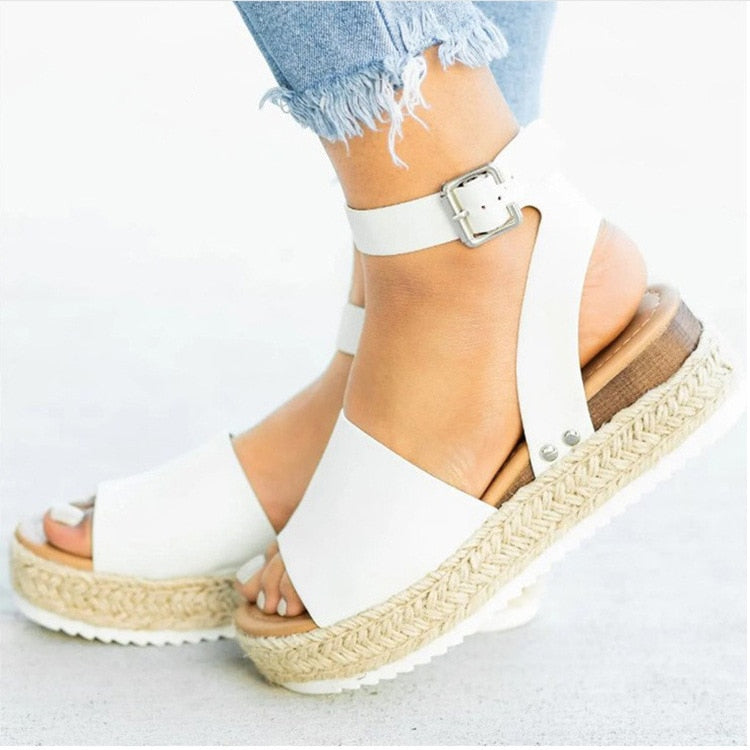 Damskie Espadryle Sandały - Koturnie z Paskiem Livia