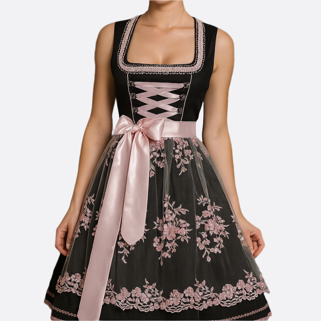 Sukienka Dirndl - Lekka Tkanina - Elegancki Róż - Idealna na Oktoberfest