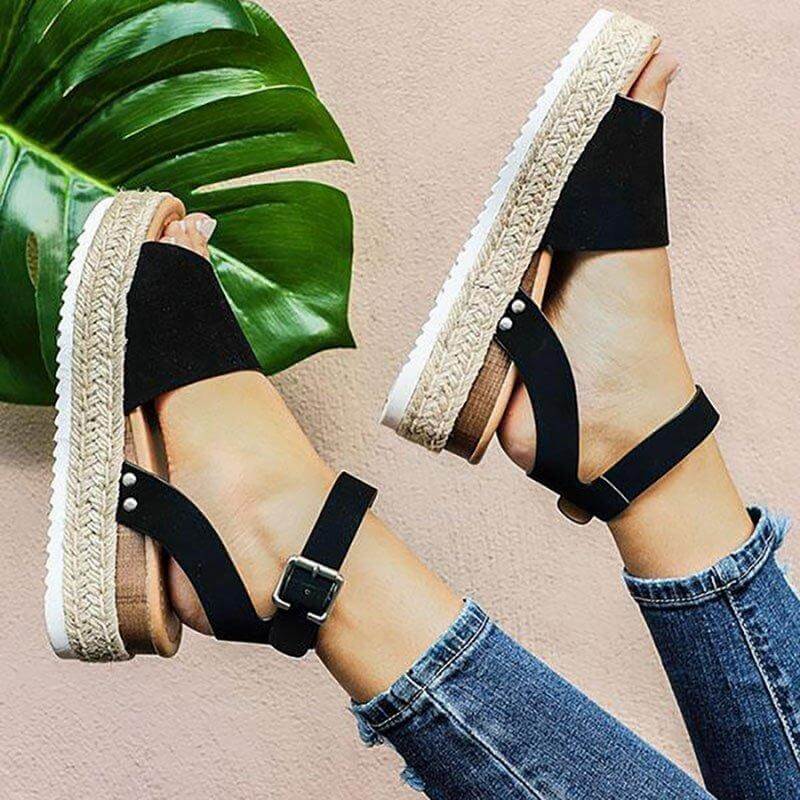 Damskie Espadryle Sandały - Koturnie z Paskiem Livia