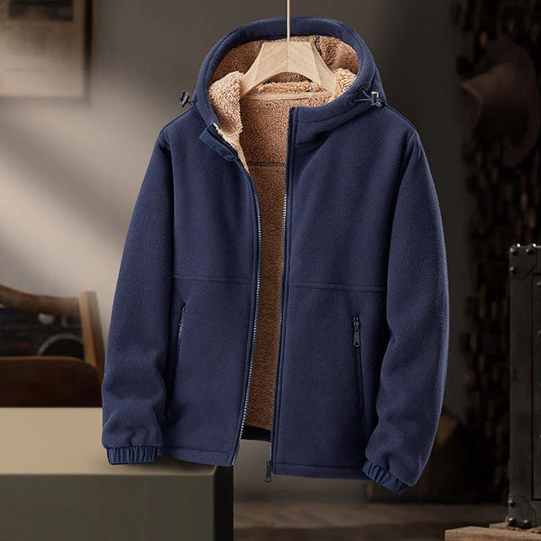 Męska Kurtka Fleece - Sherpa Wyściółka - Kaptur z Zamkiem - Regular Fit