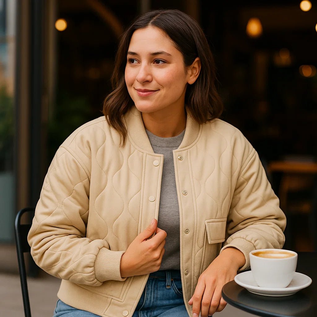 Krótka kurtka bomberka Karina – Żebrowane wykończenia – Kieszenie boczne – Wygodna dla kobiet - vivano - warszawa