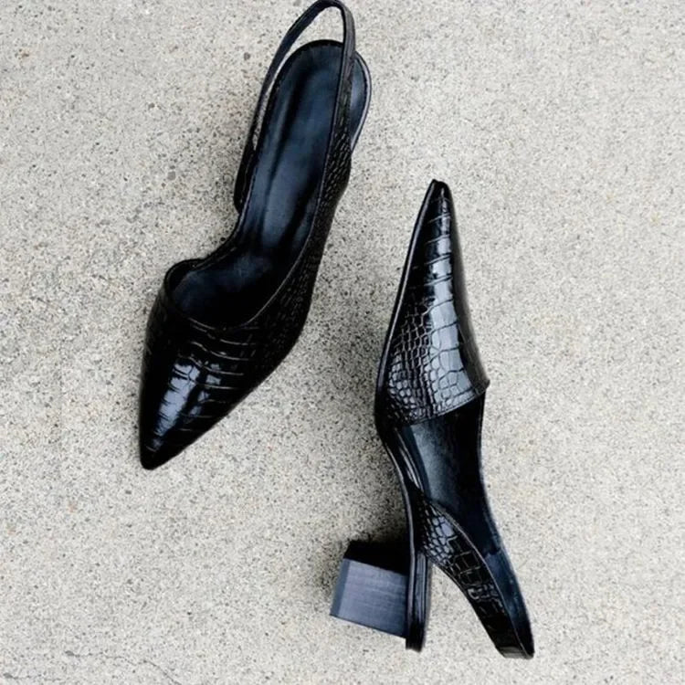 Czółenka Wintage Pointed Slingback - Blokowy obcas
